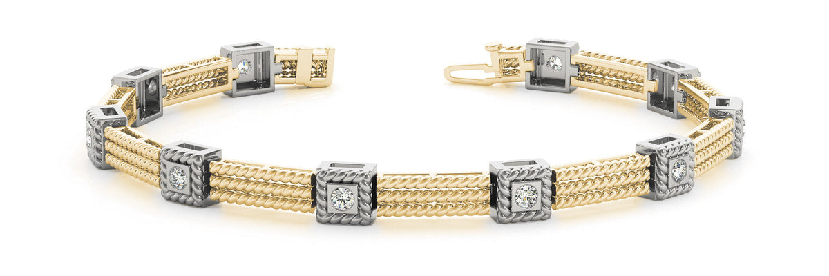 Yellow gold Square Bezel Diamond Rope Chain Bracelet