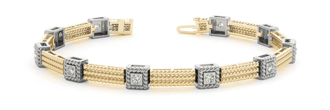 Yellow gold Square Bezel Diamond Rope Chain Bracelet