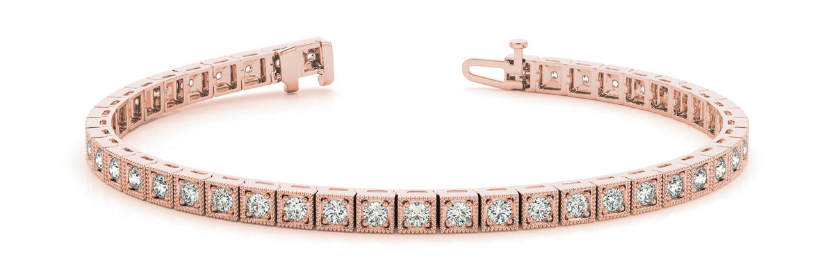 Rose gold Square Milgrain Diamond Tennis Bracelet