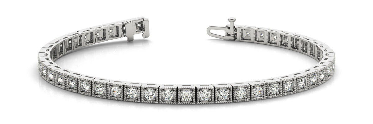 White gold Square Milgrain Diamond Tennis Bracelet