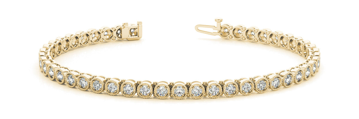 Yellow gold Round Cut Milgrain Bezel Set Tennis Bracelet