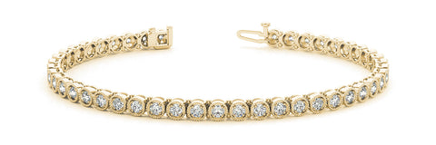 Yellow gold Round Cut Milgrain Bezel Set Tennis Bracelet