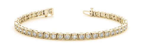 Yellow gold Round Cut Milgrain Diamond Tennis Bracelet with Box Prong Setting