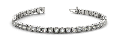 White gold Round Cut Milgrain Diamond Tennis Bracelet with Box Prong Setting