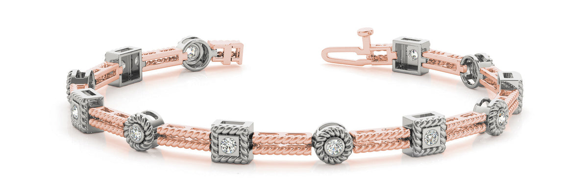 Rose gold Round Bezel-Set Diamond Rope Chain Bracelet