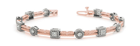 Rose gold Round Bezel-Set Diamond Rope Chain Bracelet