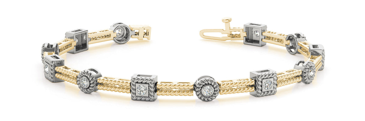 Yellow gold Round Bezel-Set Diamond Rope Chain Bracelet