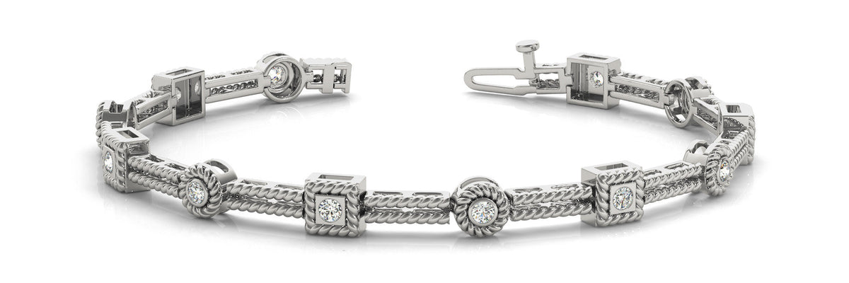 White gold Round Bezel-Set Diamond Rope Chain Bracelet