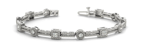White gold Round Bezel-Set Diamond Rope Chain Bracelet