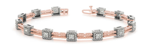 Rose gold Square Bezel Set Round Diamond Rope Link Bracelet
