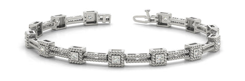 White gold Square Bezel Set Round Diamond Rope Link Bracelet