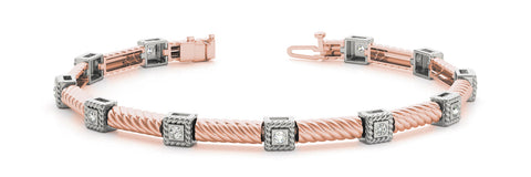 Rose gold Round Bezel Set Diamond Rope Bracelet