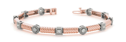 Rose gold Round Bezel Set Diamond Rope Bracelet with Box Clasp