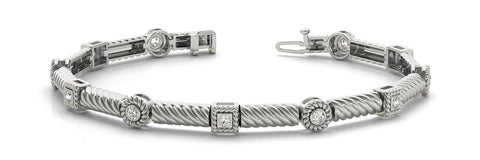 White gold Round Bezel Set Diamond Rope Bracelet with Box Clasp