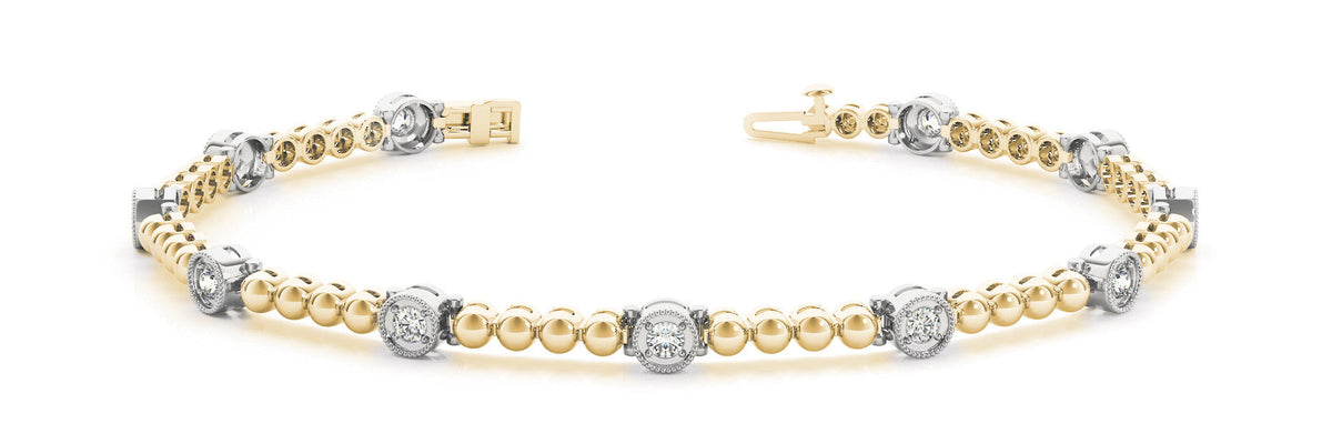 Yellow gold Bezel Set Round Diamond Tennis Bracelet with Milgrain Detailing