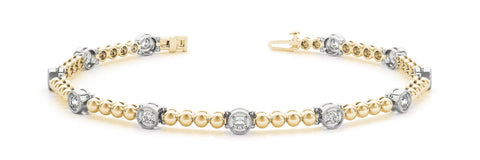 Yellow gold Bezel Set Round Diamond Tennis Bracelet with Milgrain Detailing