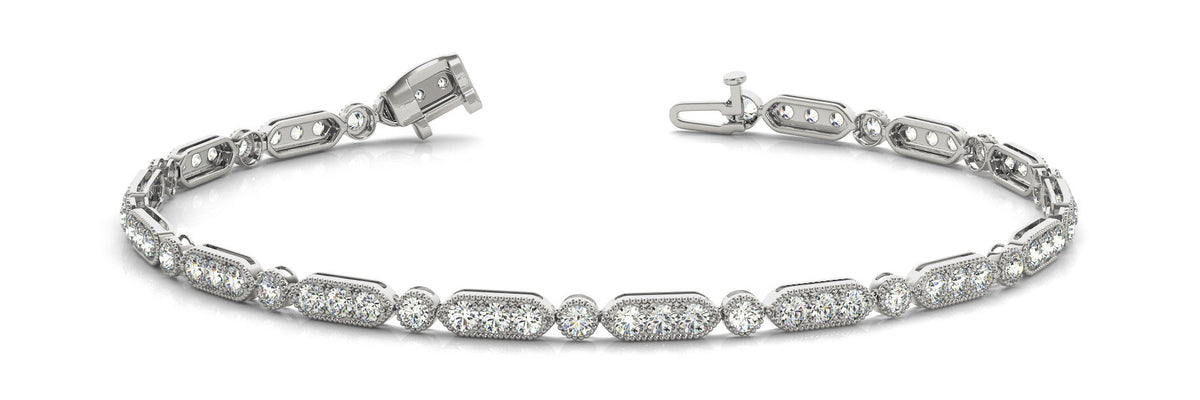White gold Oval Diamond Tennis Bracelet with Milgrain Bezel Setting