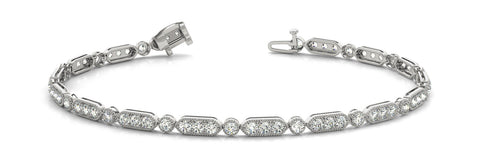 White gold Oval Diamond Tennis Bracelet with Milgrain Bezel Setting