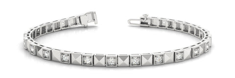 White gold Round Diamond Pyramid Link Tennis Bracelet with Bezel Setting