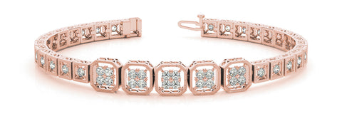Rose gold Princess-Cut Diamond Tennis Bracelet with Milgrain Bezel Setting