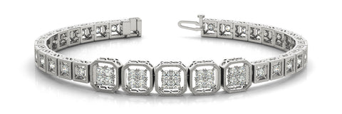 White gold Princess-Cut Diamond Tennis Bracelet with Milgrain Bezel Setting