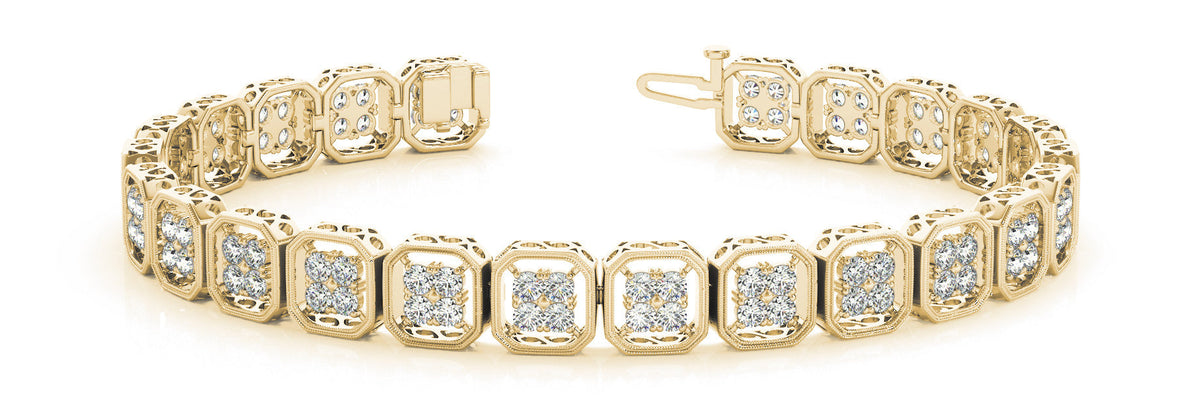 Yellow gold Pave Round Diamond Tennis Bracelet with Milgrain Bezel Setting