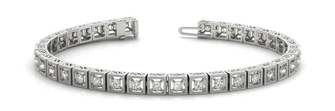 White gold Milgrain Square Link Bracelet with Round Cut Diamonds in Bezel Setting