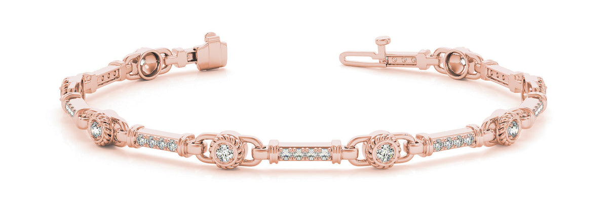 Rose gold Round Bezel-Set Diamond Tennis Bracelet with Pave Band