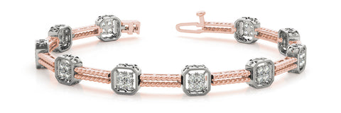 Rose gold Princess Cut Diamond Tennis Bracelet with Rope Band and Bezel Setting