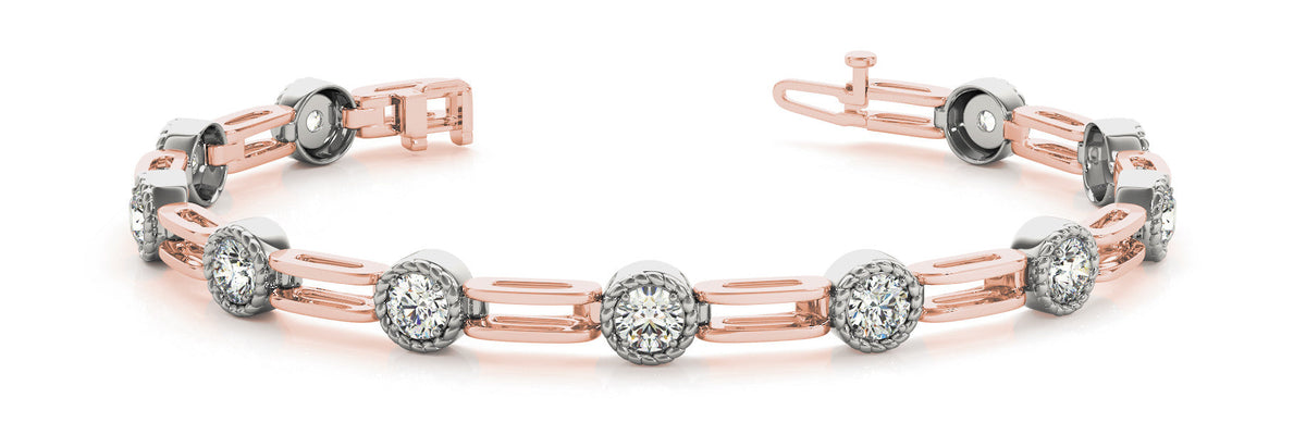 Rose gold Round Bezel-Set Diamond Tennis Bracelet with Open Link Band