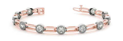 Rose gold Round Bezel-Set Diamond Tennis Bracelet with Open Link Band