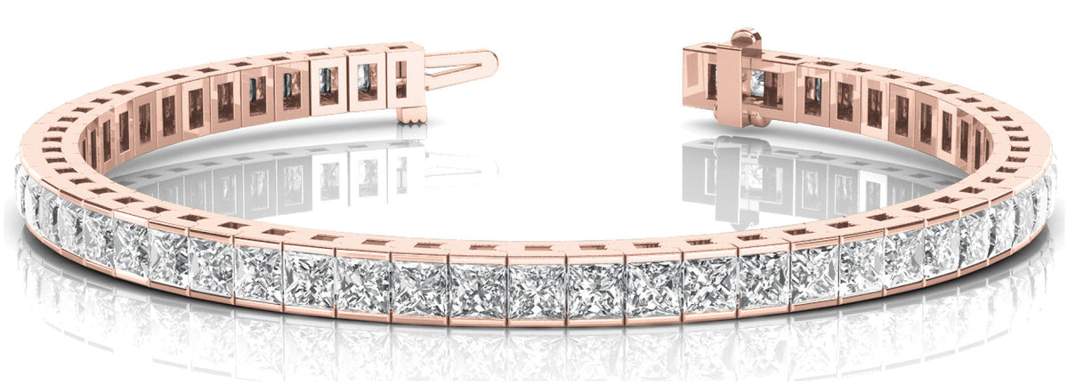 Rose gold Princess Cut Channel Set Diamond Tennis Bracelet