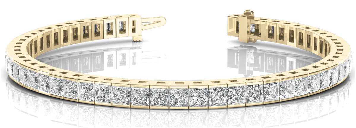 Yellow gold Princess Cut Channel Set Diamond Tennis Bracelet