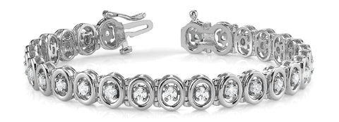 White gold Oval Bezel Set Round Diamond Tennis Bracelet with Four-Prong Setting