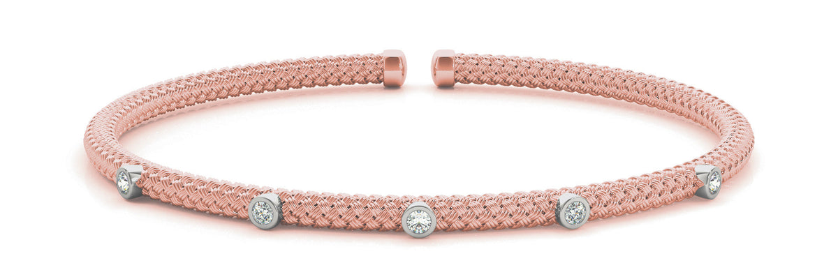 Rose gold Round Bezel Set Diamond Braided Cuff Bracelet