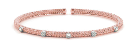 Rose gold Round Bezel Set Diamond Braided Cuff Bracelet