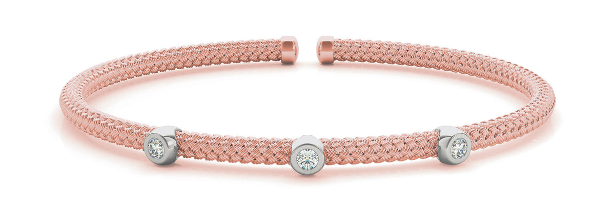 Rose gold Round Bezel Set Diamond Braided Bracelet