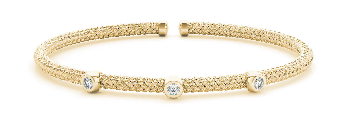 Yellow gold Round Bezel Set Diamond Braided Bracelet