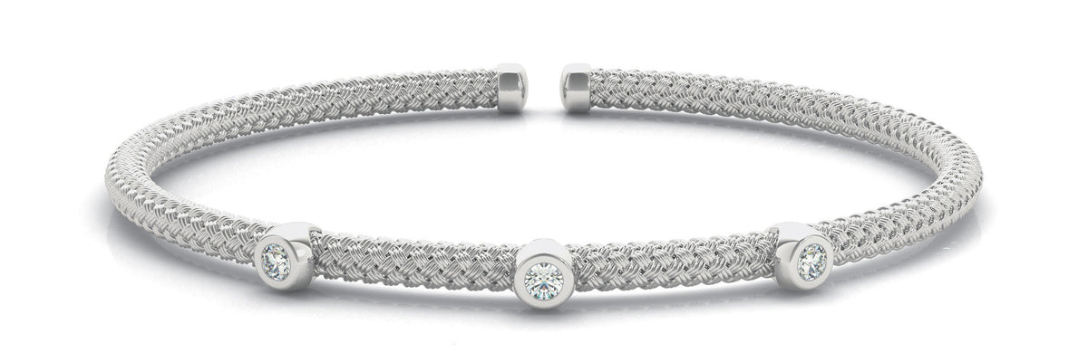 White gold Round Bezel Set Diamond Braided Bracelet