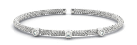 White gold Round Bezel Set Diamond Braided Bracelet