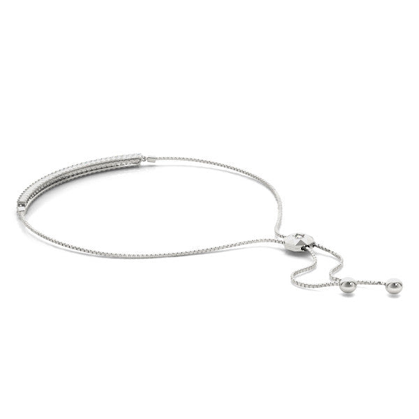White gold Pavé Round Diamond Box Chain Slider Bracelet