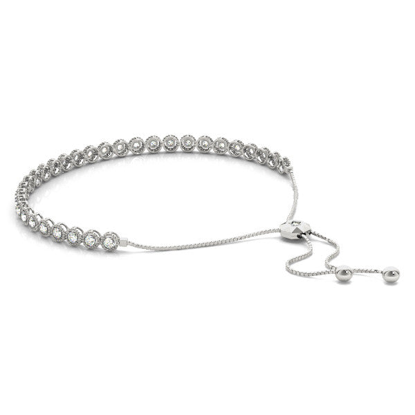 White gold Round Bezel-Set Diamond Tennis Bracelet with Adjustable Box Chain
