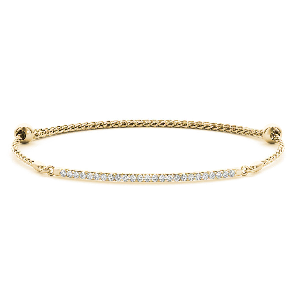 Yellow gold Pavé Round Diamond Chain Bracelet with Bezel Setting