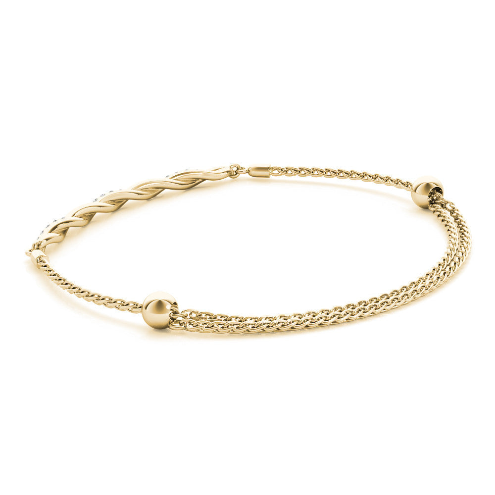Yellow gold Twisted Diamond Round-Cut Cable Chain Bracelet with Bezel Setting