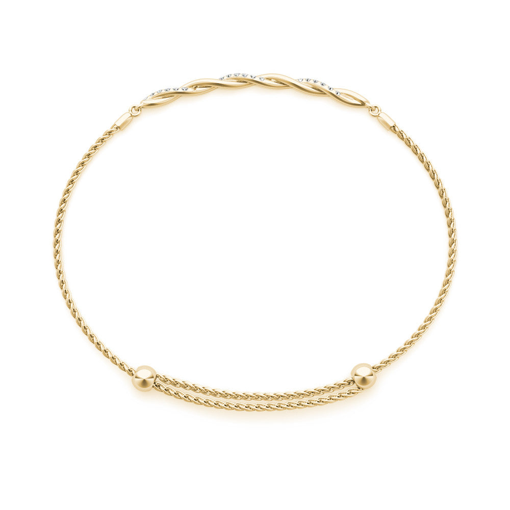Yellow gold Twisted Diamond Round-Cut Cable Chain Bracelet with Bezel Setting