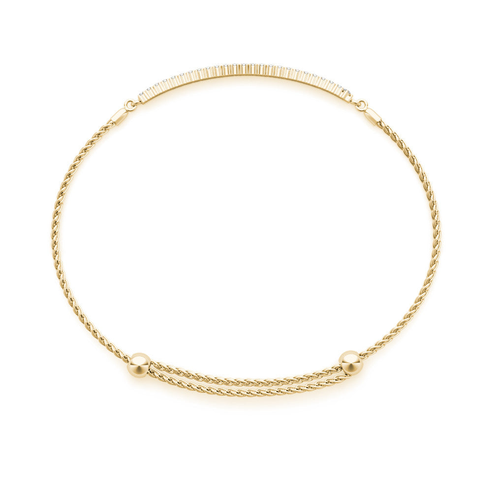 Yellow gold Pavé Round Diamond Adjustable Chain Bracelet