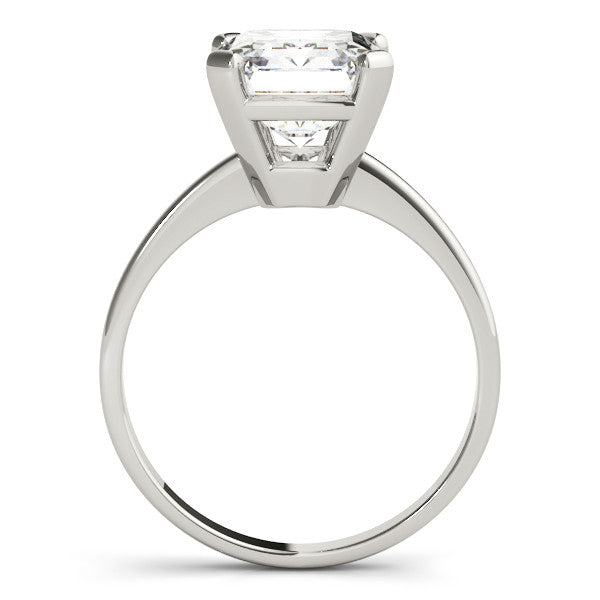 Platinum Emerald Cut Solitaire Ring with Four-Prong Setting and Classic Band