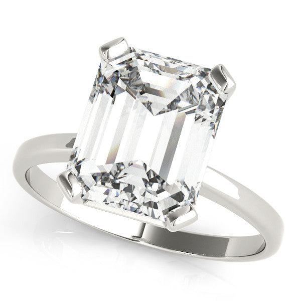 Platinum Emerald Cut Solitaire Ring with Four-Prong Setting and Classic Band