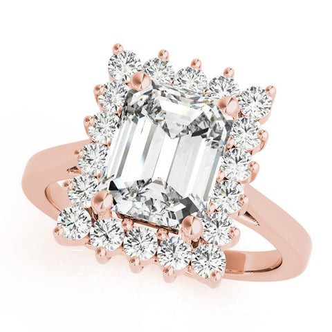 Rose gold Heart Cut Diamond Halo Ring with Round Brilliant Halo and Solitaire Band
