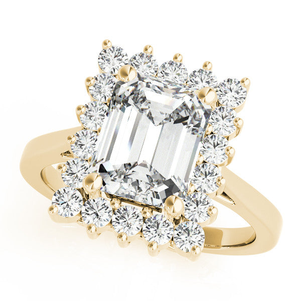 Yellow gold Round Cut Diamond Halo Ring with Round Brilliant Halo and Solitaire Band